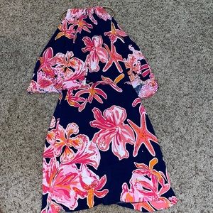 Coral faux two piece Lilly Pulitzer dress. Halter style with gold neckline